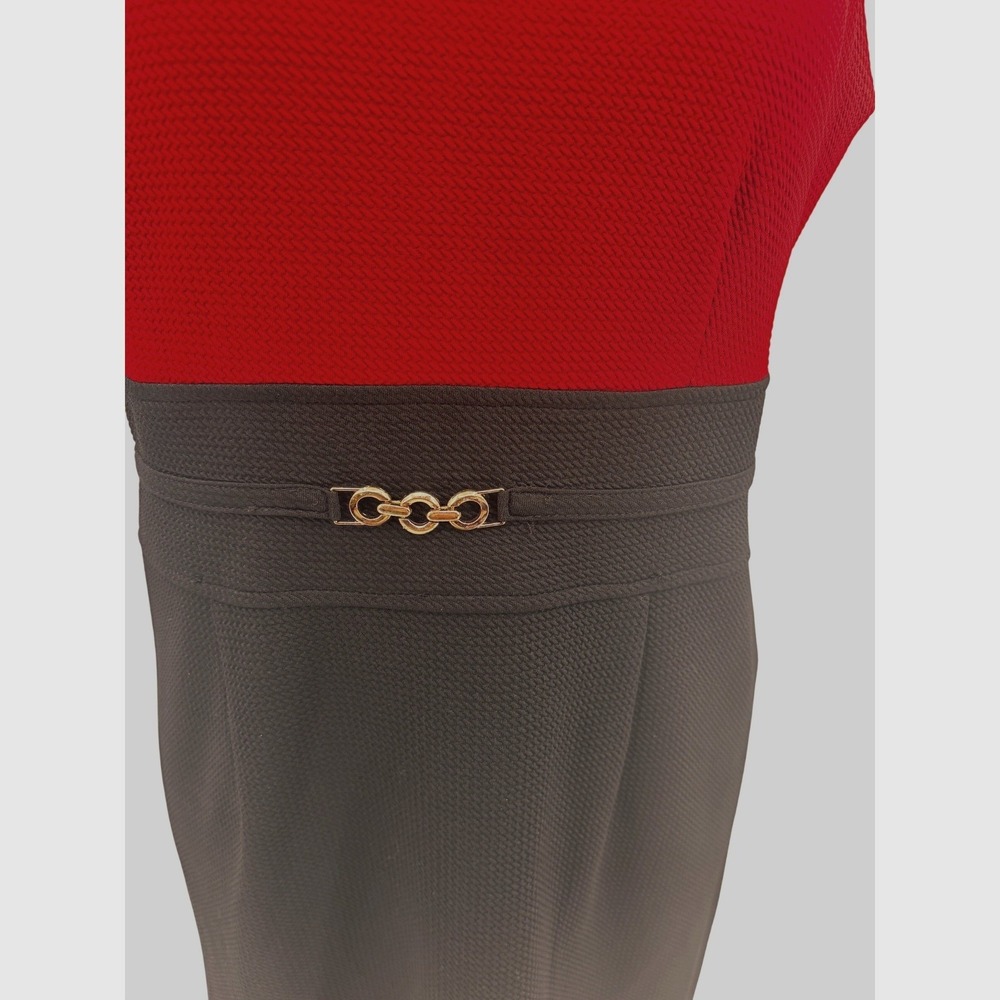 Studio One New York Dress & Jacket Set Womens 12 Cranberry Black Gold Buckle 2Pc - Picture 6 of 14